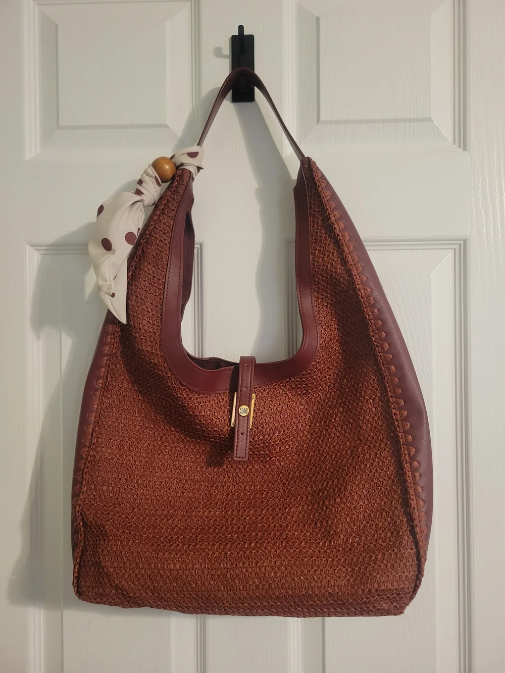 Steve Madden Brownish/red Woven Shoulder Bag with Scarf Accent